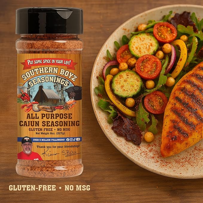 Southern Boyz All Purpose Cajun Creole Seasoning, 8 Ounce Shaker (No MSG, Gluten-Free Blend), 8 Ounce (Pack of 1)