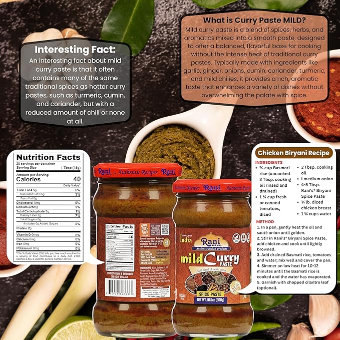 Rani Curry Paste MILD (Spice Paste) 10.5oz (300g) Glass Jar, Pack of 5+1 FREE ~ No Colors | All Natural | NON-GMO | Vegan | Gluten Free | Indian Origin