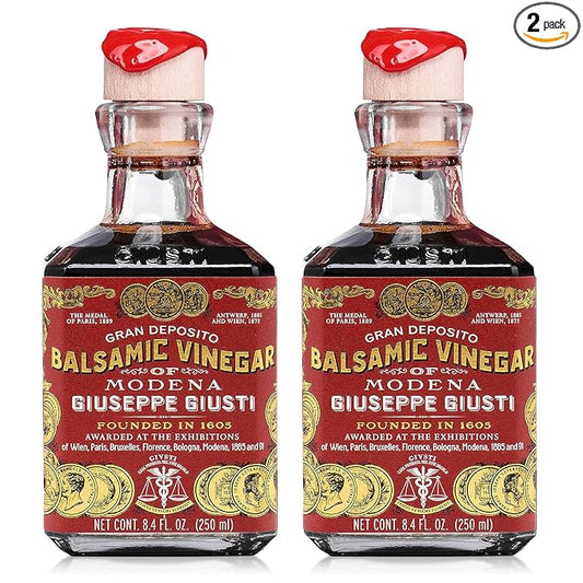 Giusti Italian Balsamic Vinegar of Modena IGP - 3 Gold Medals, Rich & Thick Gran Deposito Aceto Balsamico di Modena for Salads, Cheese & Finishing Touches, Made in Italy ??8.45 fl oz/250 ml -Pack of 2