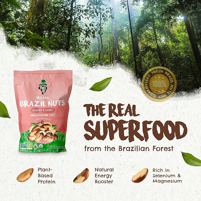 FLORESTA EM PÉ - The True Organic Premium Brazil Nuts (7oz) Roasted & Himalayan Salt | Kosher | Non-Gmo | Certified Organic | No Oil | Fresh | Vegan | Gluten Free | Keto and Paleo Friendly | Sustainably Harvested