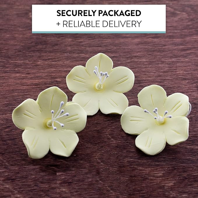 Global Sugar Art Fruit Blossom Sugar Cake Flowers, Yellow, 12 Count by Chef Alan Tetreault