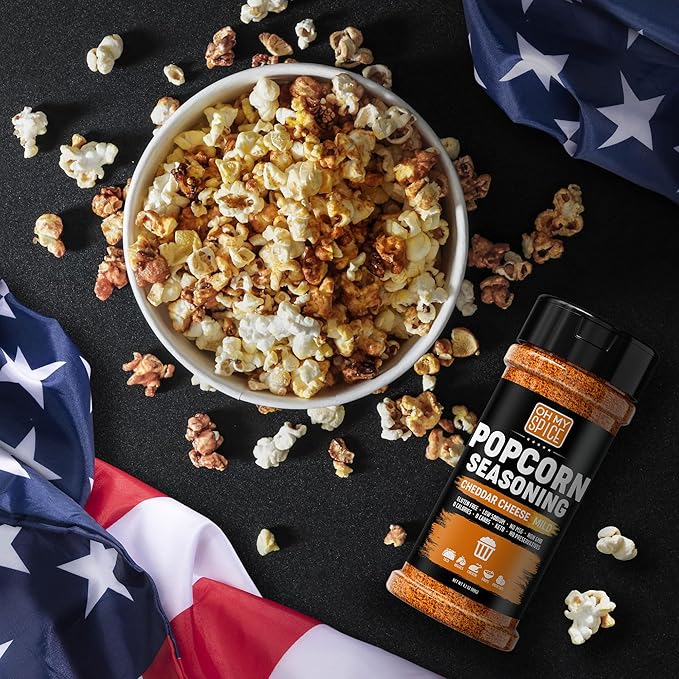 Popcorn Seasoning Cheddar Cheese Powder Mix - Gluten Free & Low Sodium Mild Nacho Cheese Powder Flavor Popcorn Flavoring Seasoning. Movie Theater Pop Corn Topping. Spicy Pop Corn Salt Seasonings 4.2oz