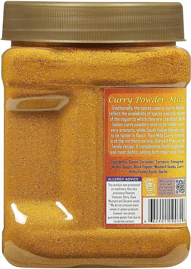 Rani Curry Powder Mild (10-Spice Authentic Indian Blend) 16oz (1lb) 454g PET Jar, Pack of 6 ~ All Natural | Salt-Free | NO Chili or Peppers | Vegan | Gluten Friendly | NON-GMO | Kosher | Indian Origin
