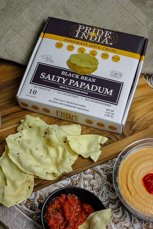 Pride Of India - Salty Black Bean Namkeen Papadum Lentil Crisp - 10 count (3.53oz - 100gm) - Lentil Chips, Gluten-Free Crackers, Healthy Snacks, Indian Snacks, Lentil Crackers