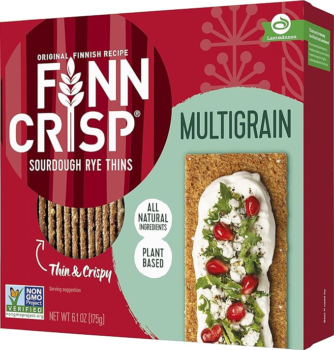 Finn Crisps Multigrain Crispbread 6.1oz | Thin, Crispy Multigrain Flatbread Crackers | Authentic Finnish Sourdough Crispbread | Multigrain Crackers by Finn Crisp [6.1oz/175gr Box]