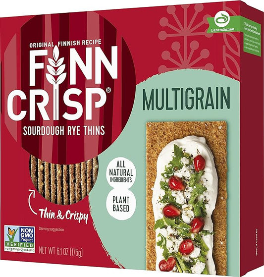 Finn Crisps Multigrain Crispbread 6.1oz | Thin, Crispy Multigrain Flatbread Crackers | Authentic Finnish Sourdough Crispbread | Multigrain Crackers by Finn Crisp [6.1oz/175gr Box]