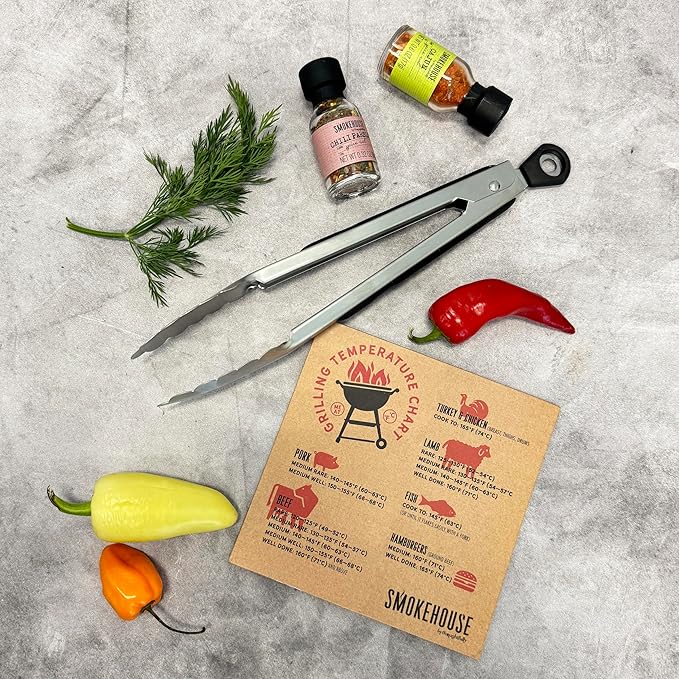 Smokehouse by Thoughtfully, Grilling Spices BBQ Set, Includes BBQ Tongs, Magnet and Flavorful Seasoning and Rubs