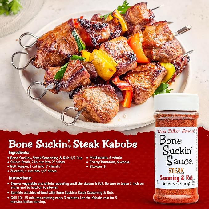Bone Suckin' Steak Seasoning & Rub, 5.8 Oz - Grilling Rub, Dry Beef Rub, For Oven, Grilling & Pan Searing - Gluten-Free, Non-GMO, Sugar Free,Kosher, For: Meats & Veggies No Anti Caking Agent & No Msg!