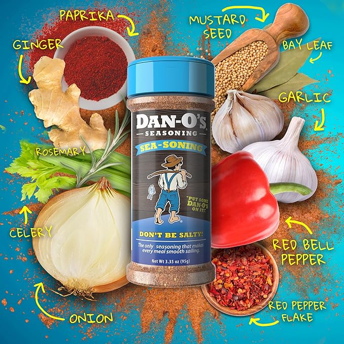 Dan-O's SEA-soning Seasoning, 2.4 oz Bottle, All-Purpose Seasoning for Fish, Shrimp, Seafood, Chicken and More, Sugar Free, Zero Calorie, Use this Spice Blend to Compliment any Sea-Inspired Dish