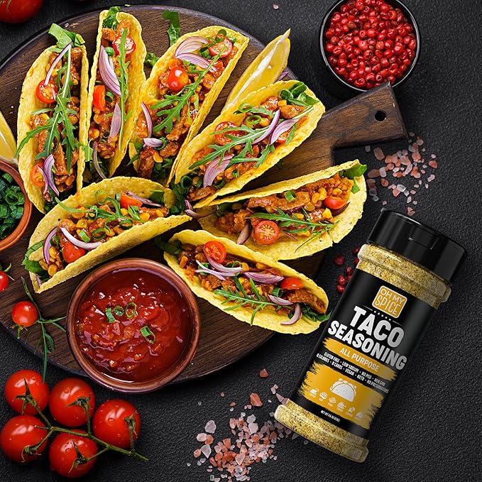 Taco Seasoning Mix All Purpose Blend - Gluten Free & Low Sodium Mexican Seasoning for Taco Tuesday Night. Everything Seasonings for Fajita & Burrito. Meat, Chicken & Fish Tacos Spices Toppings. 4.6oz
