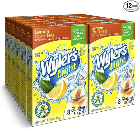 Wyler's Light Singles To Go Powder Packets, Water Drink Mix, Lemon Iced Tea, 96 Single Servings (Pack of 12)
