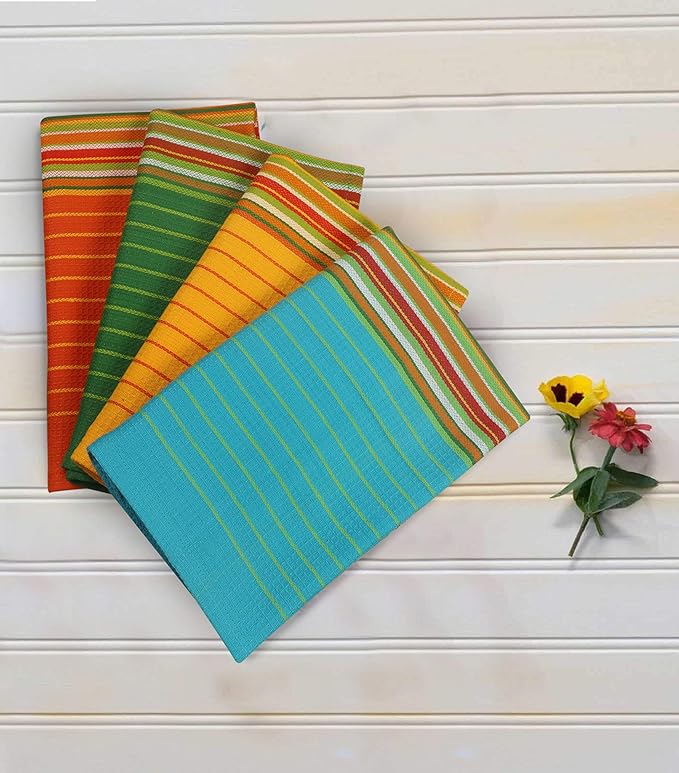 Salsa Stripe Kitchen Towels 100% Cotton Dish Towels for Kitchen Multi Color Highly Absorbent Multi-Purpose Waffle Dish Cloths for Cleaning Soft Hand Bar Towels 20x28 Inches (Set of 12)