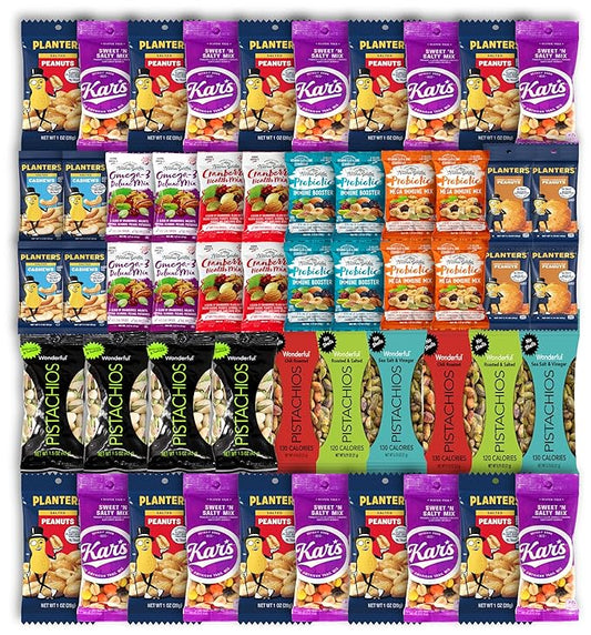 Niro Gift Basket | Nut and Trail Mix Assortment | 12 Different Flavors | 54 Packs of Nuts and Trail Mixes
