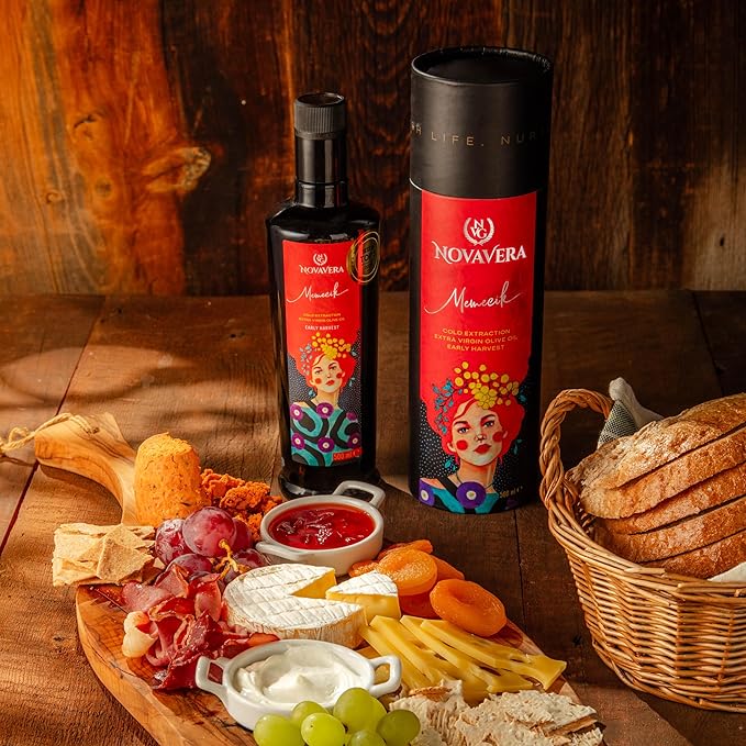 NVG NOVAVERA Memecik High Polyphenol Rich Olive Oil, Pungent Olive Oil With Green Almond Notes, Evoo World Ranking Top 5, Low Acidity, Early Harvest, Cold Pressed, 16.9 oz