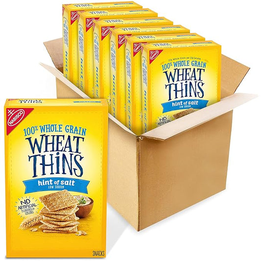 Wheat Thins Hint of Salt Low Sodium Snacks, Whole Grain Wheat Crackers, Bulk Snack Crackers, 6 - 8.5 oz Boxes
