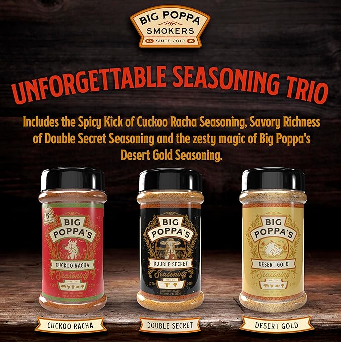 Big Poppa’s Triple Flavor Fusion BBQ Rub Set – Sweet Heat Honey-Chili Blend, Bold Savory Garlic Seasoning & Zesty Citrus Herb Rub – Premium Spice Trio for Pork, Chicken, Steak, Seafood & Veggies