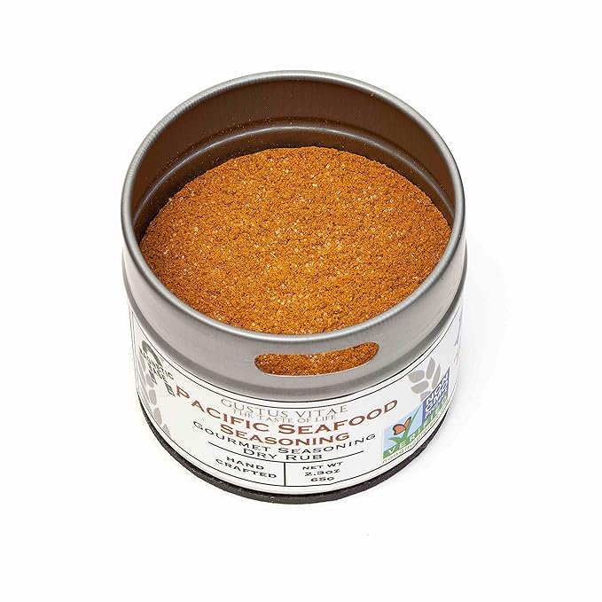 Pacific Seafood Seasoning | Authentic Artisanal Spice Mix | All Natural, Non GMO | Hand Crafted in Small Batches | Sustainably Sourced Spices | Made in USA | Ultra Premium, GLP-1 Friendly | Gourmet Sea Food Seasoning | Magnetic Tin | Gustus Vitae | #25