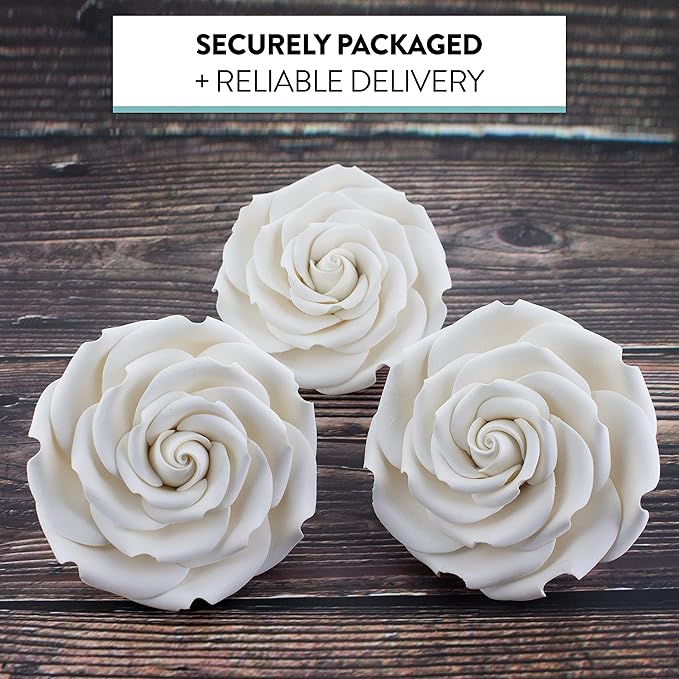 Global Sugar Art Rebecca Rose Sugar Cake Flowers, White 3 Inches, 3 Count by Chef Alan Tetreault