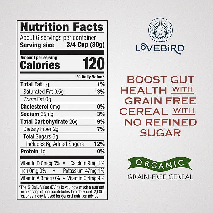 Lovebird Healthy Cereal That Actually Tastes Good - Organic & 100% Real Food, No Refined Sugar & Gluten Free Cereal, Paleo, Keto Friendly Healthy Snacks for Kids, Adults - [Cinnamon] [3-Pack]