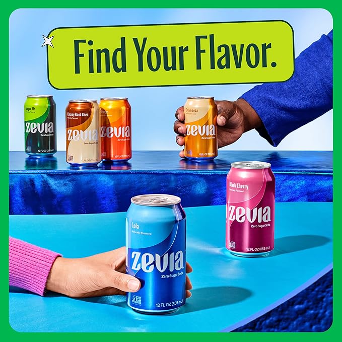 Zevia Zero Sugar Soda, Rainbow Variety Pack, 12 oz Cans (24-Pack) ??Naturally Sweetened, Non-GMO Project Verified, Gluten-Free, Vegan