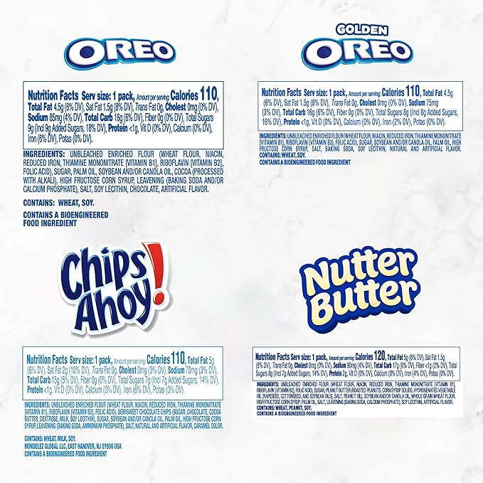 OREO Original, OREO Golden, CHIPS AHOY! & Nutter Butter Cookie Snacks Variety Pack, School Snacks, 56 Snack Packs (2 Cookies Per Pack)