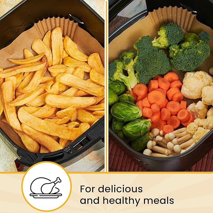 250 pcs Air Fryer Liners, Disposable Airfryer Paper Liners ??Non-Stick and Oil Proof for Easy Cleanup, Great for Oven, Pans & Baking ??8??Square for 5-8 qt Basket by Baker's Signature