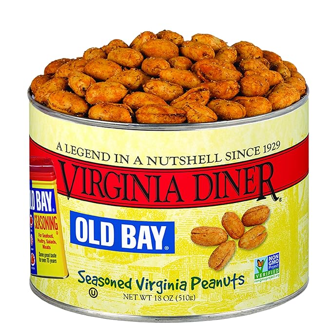 Virginia Diner Old Bay Seasoned Virginia Peanuts - Non-GMO, Preservative Free Spicy Old Bay Nuts from Virginia Since 1929-18 Oz Can