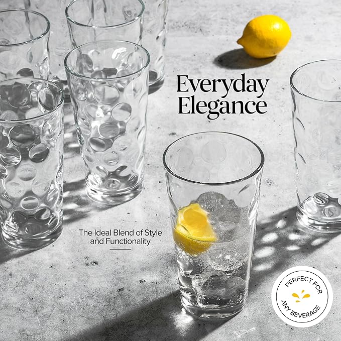 Highball Drinking Glasses Set of 10 Glass Cups by Home Essentials, 17 Oz. Glassware, for Water, Juice, Cocktails, Iced Tea