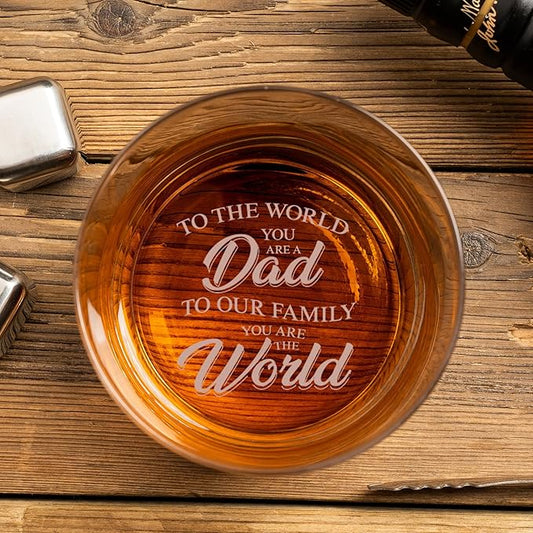 Whiskey Rocks Glass Father's Day Gift For Dad,14.2 Oz Old Fashioned Glasses Scotch, Birthday Gifts for Dad from Daughter Son, Unique Gifts Ideas for Men