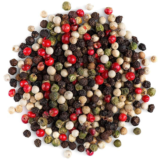 Four Peppercorn Rainbow Blend Organic - Pepper Blend For Grinder - Peppercorn Multi Colored Mix Gourmet Melange 4 Peppercorn Blend Rainbow Peppercons For Grinder Organic Peppercorn Melange