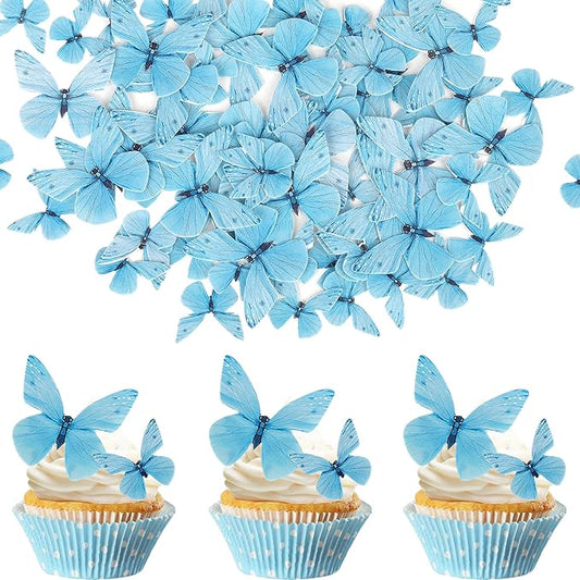 72PCS Edible Butterfly Cupcake Toppers Butterfly Cupcake Picks Edible Butterfly Cupcake Decorations for Butterfly Theme Baby Shower Kids Birthday Party Cake Decorations Supplies Blue