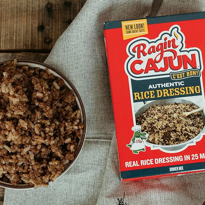 Ragin' Cajun Rice Dressing - 8 oz Box, No MSG, Authentic Louisiana Creole Rice Mix, Perfect for Quick Family Dinners, Ground Beef or Sausage Sides, Easy Cajun Recipe