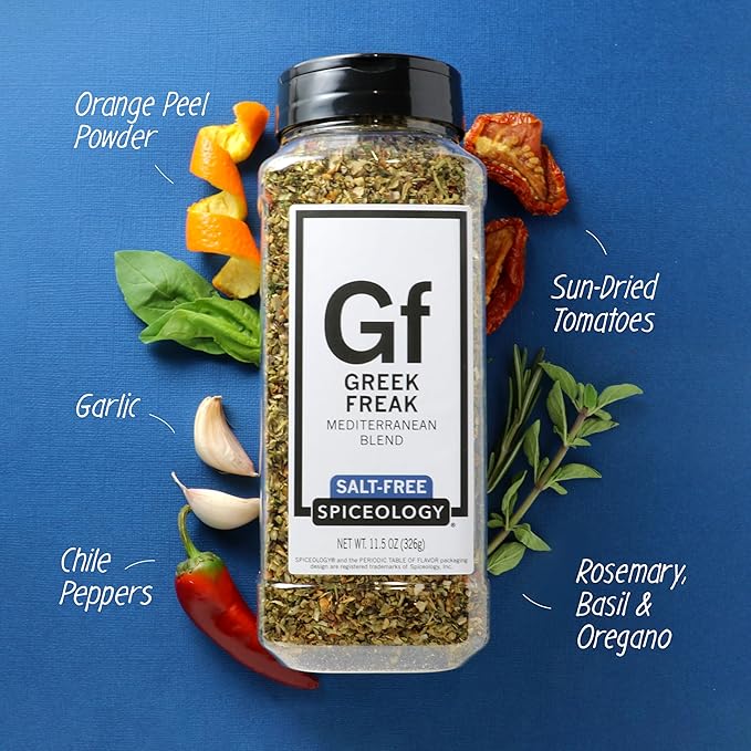 Spiceology ??Greek Freak Mediterranean Salt-Free Seasoning ??Greek Herbs & Spices for Chicken, Potatoes, Salad, Gyros, Pasta & Pizza ??Fresh-Ground, Chef-Crafted Mediterranean Blend ??11.5 oz