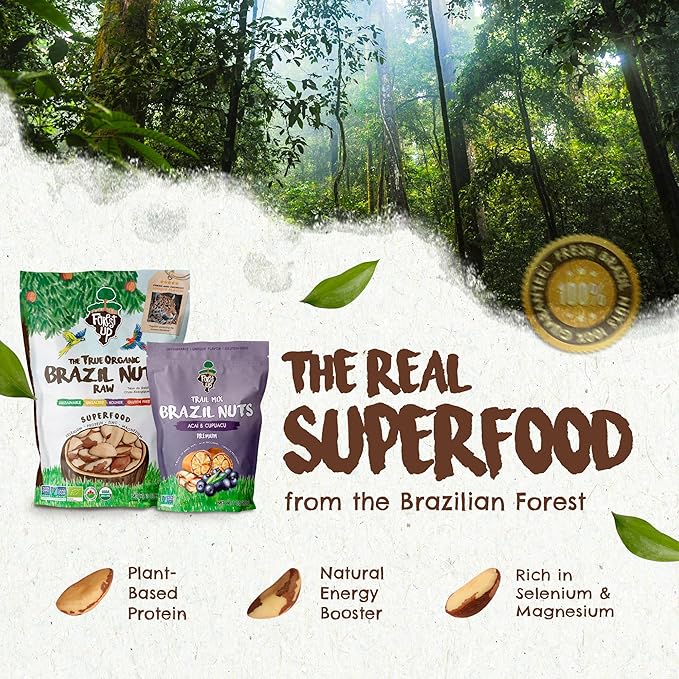 Kit of Snacks The True Organic Brazil Raw & Unsalted Nuts 15 oz + Açaí and Cupuaçu Trail Mix 7 oz – Nutrient-Rich and Practical Combo – Fresh, Vegan and Gluten Free – Forest Up