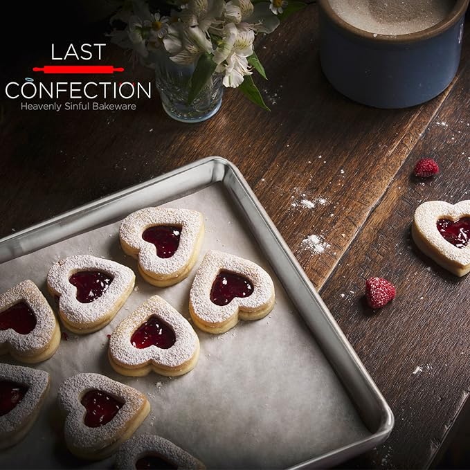 Last Confection 12 Cookie Baking Sheets 15" x 21" - Rimmed Aluminum Jelly Roll Trays - Three-Quarter Sheet Pans
