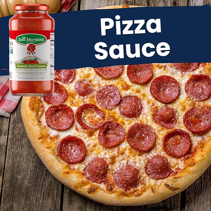 La San Marzano Tomato Basil Sauce, 24 oz, Pasta Sauce Made in Italy, All Purpose Tomato Premium Quality, All Natural, Mediterranean Diet, Non GMO, Vegan, Gluten Free