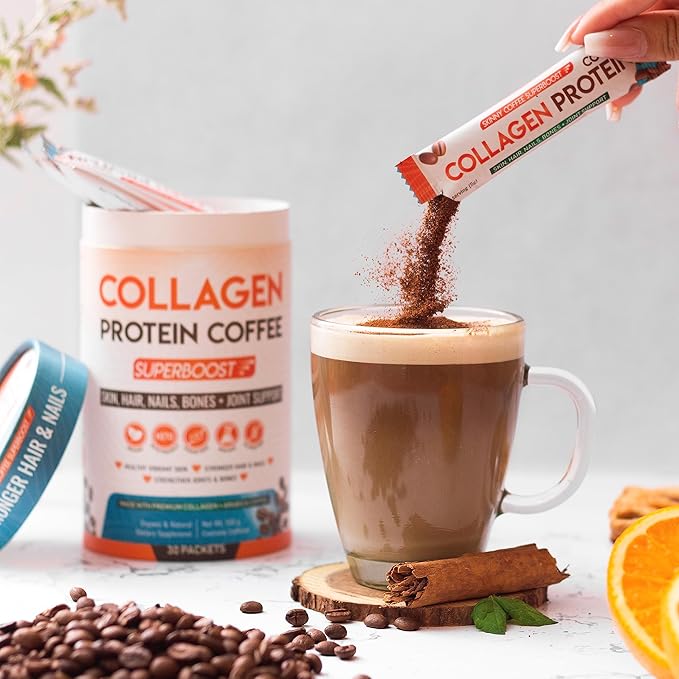 Collagen Protein Coffee Peptides Powder ??for Better Focus, Energy, Digestion, Bloating & Immunity for Women & Men | Supports Glowing Skin, Hair, Nail, Skin, Bone & Joint Health | 60 Servings