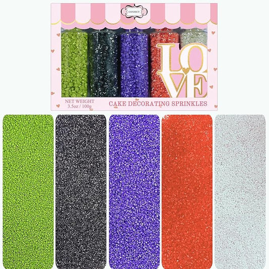 Confect Scary Night-Out Sprinkles ??Edible Sparkling Sugar Mix in Silver, Orange, Irish Purple, Black & Lime Green ??Halloween Sugar Sprinkles for Decorating Cakes, Cupcakes, Cookies & Desserts- 5 Oz