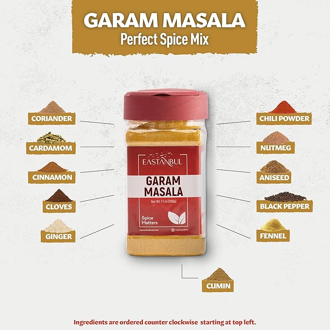 Eastanbul Garam Masala, 7.1oz Garam Masala Spice Powder Mix, Indian Spice, Top Culinary Grade Seasoning, Sodium Free, Sugar Free, No MSG, No Filler, Vegan