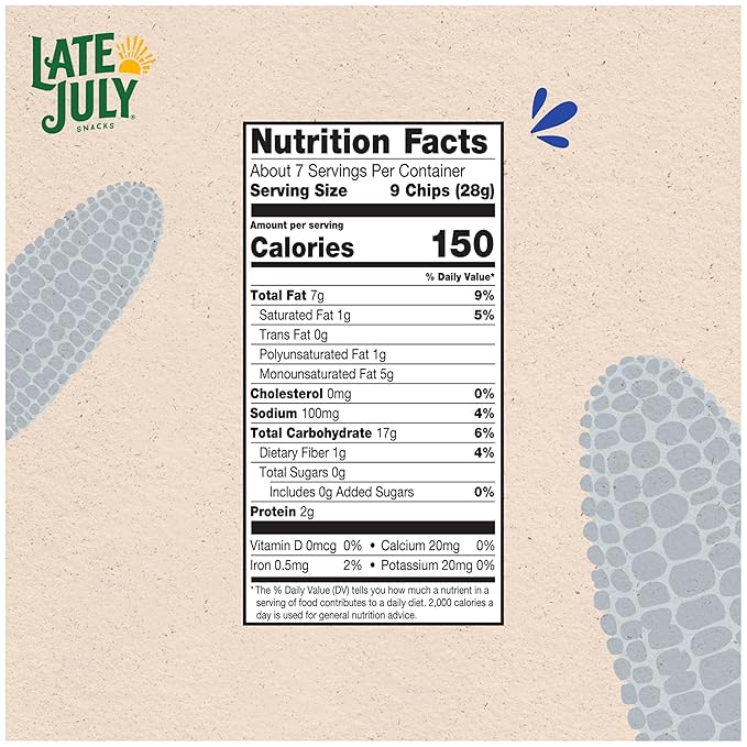 Late July Snacks, Dippers, Organic Blue Corn Tortilla Chips, 7.4-oz. Bag (Pack of 3)