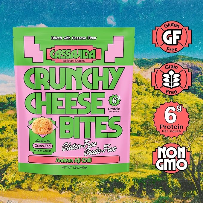 Cassavida Grain Free Crunchy Cheese Bites - Andean Aji Chili Flavoured | 1.5 Ounce (Pack of 3) | Gluten & Sugar-Free, Non-GMO Protein Snacks - Baked with 100% Grass-Fed Cheese & Cassava Flour