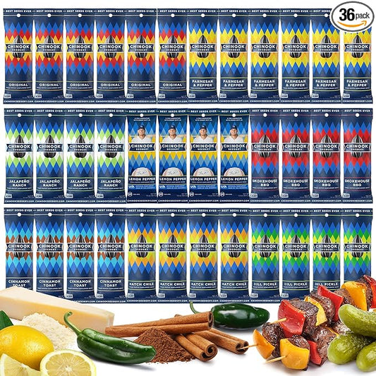 Chinook Seedery Roasted Sunflower Seeds to Eat - 1.5 oz (Pack of 36) Variety Packs - Jumbo Low Sodium Sunflower Seeds Keto Snacks - Adventure, Baseball, School Snacks - Gluten Free, Non GMO Snacks