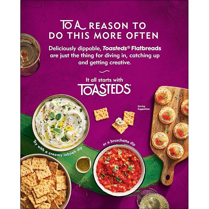Toasteds Flatbreads Crackers, Party Snacks, Lunch Snacks, Italian Herb (12 Boxes)