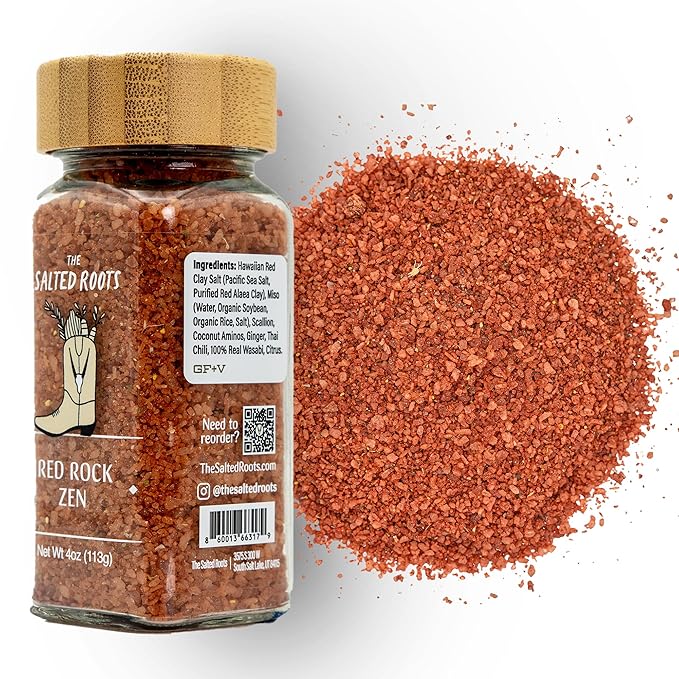 The Salted Roots - Red Rock Zen Salt - Umami-Rich Gourmet Blend with Miso, Wasabi, Thai Chili & Citrus - Hawaiian Red Clay Sea Salt for Sushi, Stir-Fry & Seafood - 4oz Jar