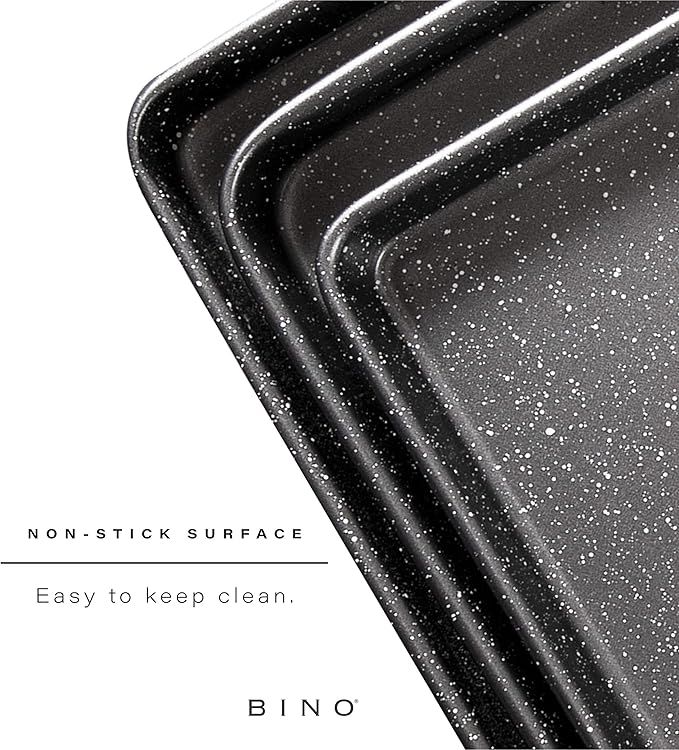 BINO Bakeware Nonstick Cookie Sheet Baking Tray Set 3-Piece - Speckled Gunmetal | NonStick Baking Pans Set | Carbon Steel Tray Bakeware Sets | Oven Safe Baking Set | Cookie Sheet Pans | Food-Safe Tray