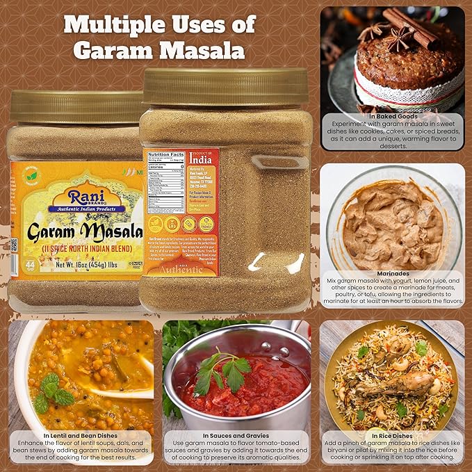 Rani Garam Masala Indian 11-Spice Blend 16oz (1lb) 454g PET Jar ~ All Natural, Salt-Free | Vegan | No Colors | Gluten Friendly | NON-GMO | Kosher | Indian Origin