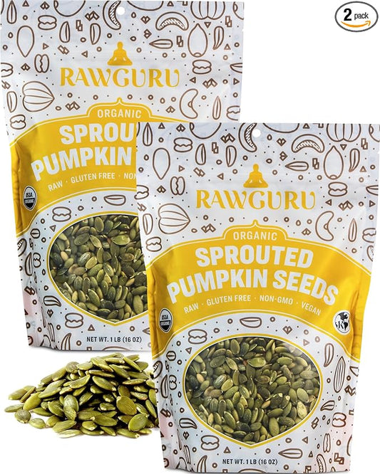 RawGuru Organic Sprouted Pumpkin Seeds - Pumpkin Seeds to Eat - 16 oz, Pack of 2