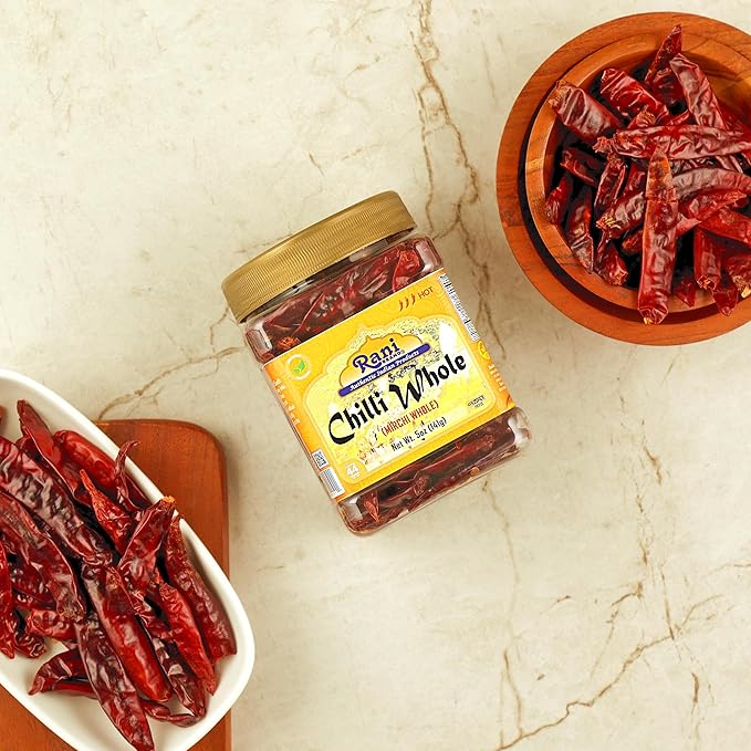 Rani Chilli Whole (Lal Mirch Sabut) 5oz (141g) PET Jar ~ All Natural, Salt-Free | Vegan | No Colors | Gluten Friendly | NON-GMO | Kosher | Indian Origin