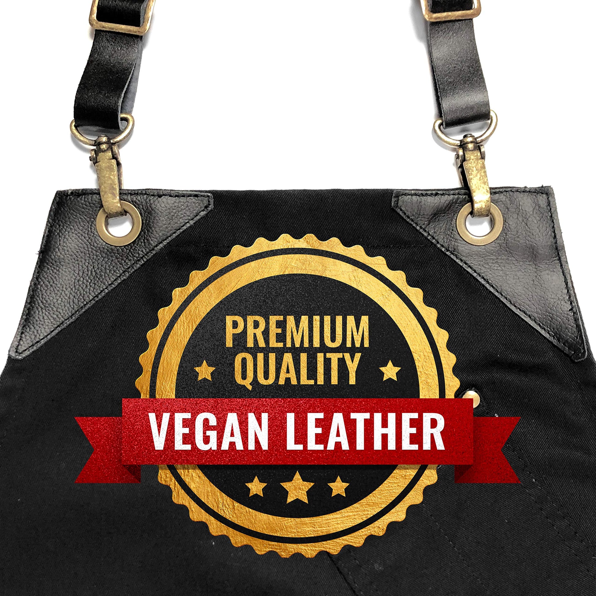 Under NY Sky Barista Apron, Detachable Leather Straps, Riveted - Black