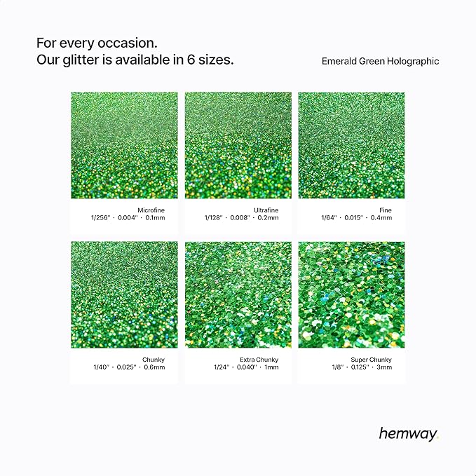 Hemway Premium Glitter Shaker - Emerald Green Holographic | 130g Chunky Metallic Flake Sequins for Resin & Epoxy Crafts | Craft Supplies for Tumblers, Festival, Art